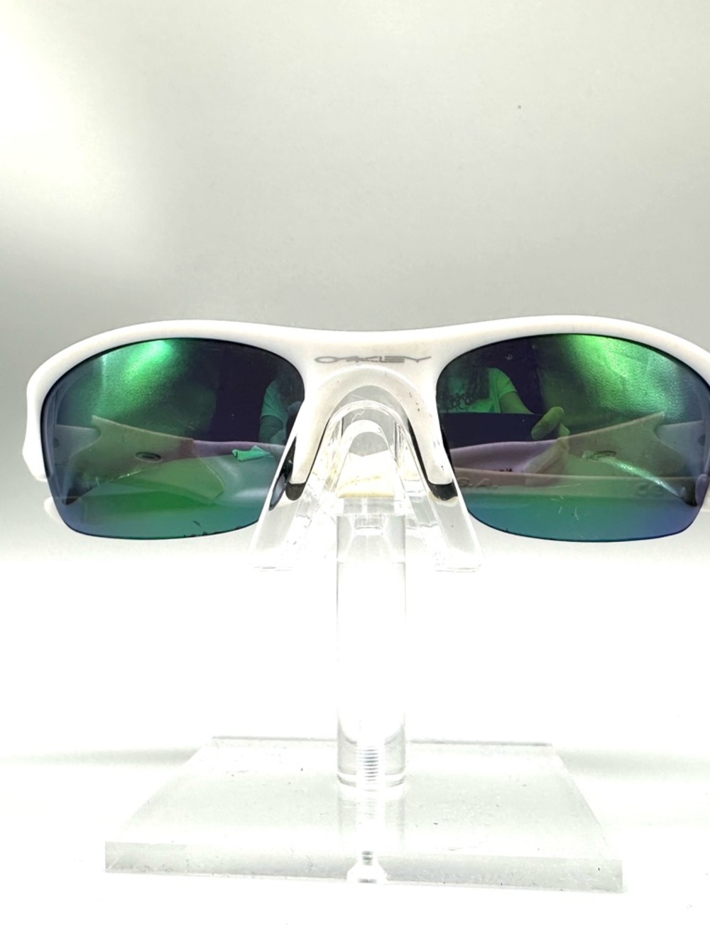Oakley Flak Jacket XLJ Sunglasses White Frame Green Iridium Lens 26-221 Mens USA